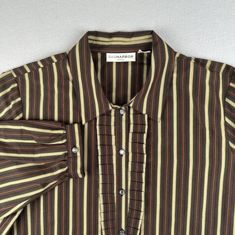 Sag Harbor Button Up Shirt Womens Size 2X Green Turn-Black Cuff Sleeve